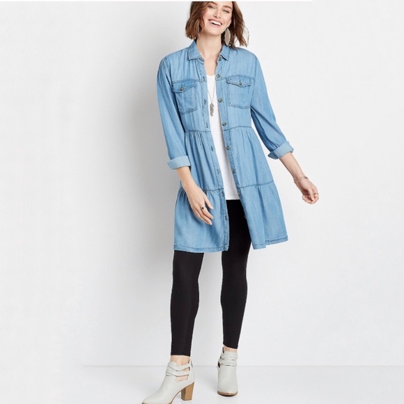 Plus sz 0x Chambray Button Up Babydoll Dress - Picture 9 of 12